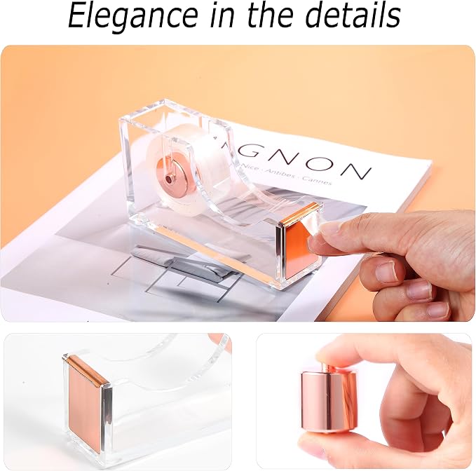 Famassi Rose Gold Desk Accessories，Office Supplies Set Acrylic Stapler Set - Image 4