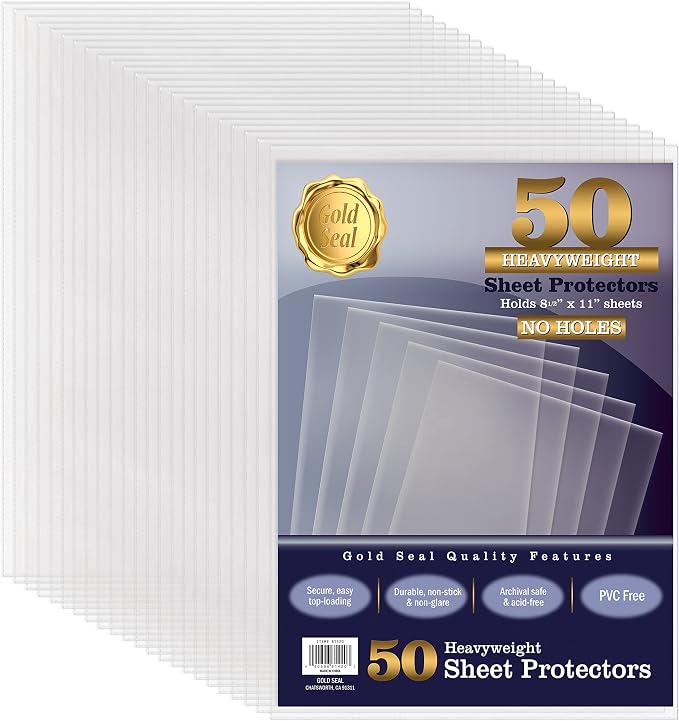 GOLD SEAL No Holes Sheet Protectors, Bulk Pack, Letter Size, Heavyweight Clear by GOLDSEAL