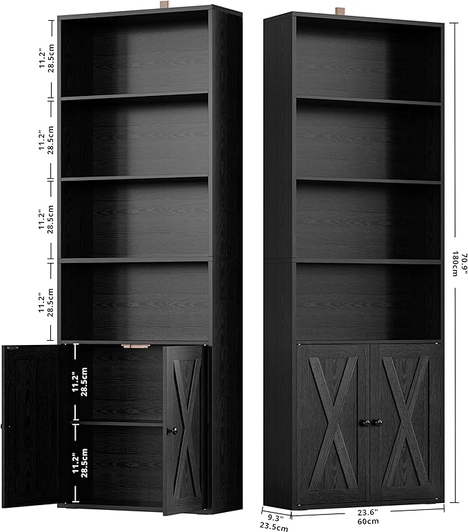 IRONCK Industrial Bookshelves and Bookcases with Doors Set of 2 Floor Standing 6 Shelf Display Storage Shelves 70 in Tall Bookcase for Home Office, Living Room-DeskLoop Office