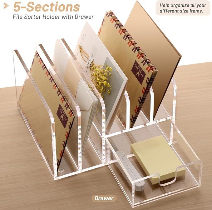 SANRUI Desk Organizers and Accessories, Acrylic Mail Organizer Countertop - Image 7