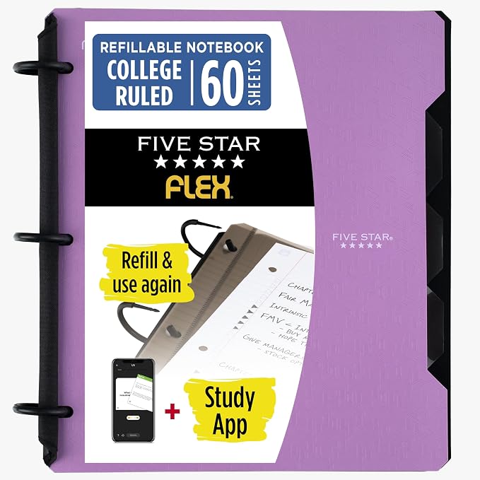 Five Star Flex Refillable Notebook + Study App 1 Inch O-Rings Binder by FiveStar