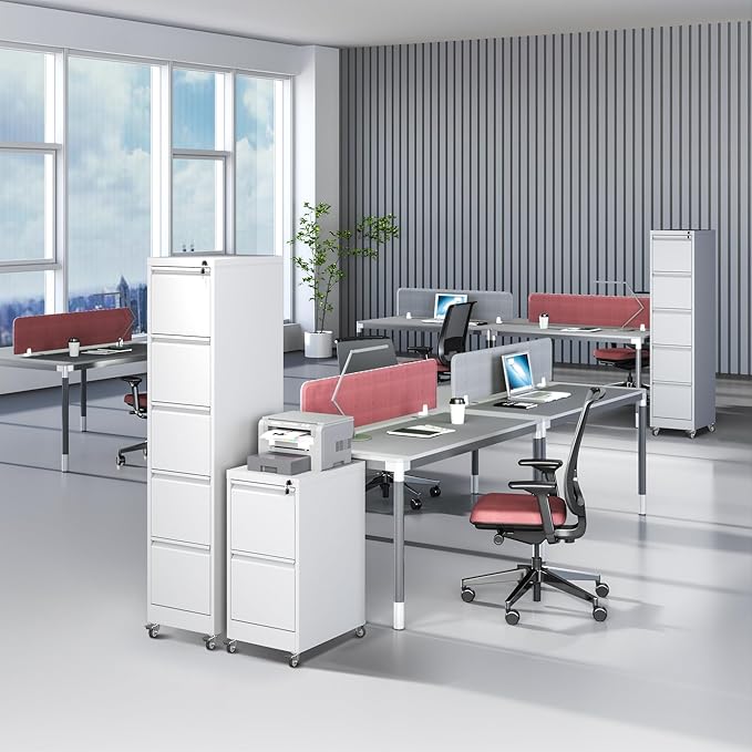 5 Drawer Mobile File Cabinet, Filing Cabinet Home Office for Letter, Legal Size, White-DeskLoop Office