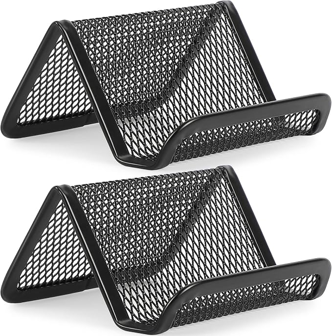 MaxGear Mesh Business Card Holder 2 Pack | Black Metal Business Card Display by MaxGear