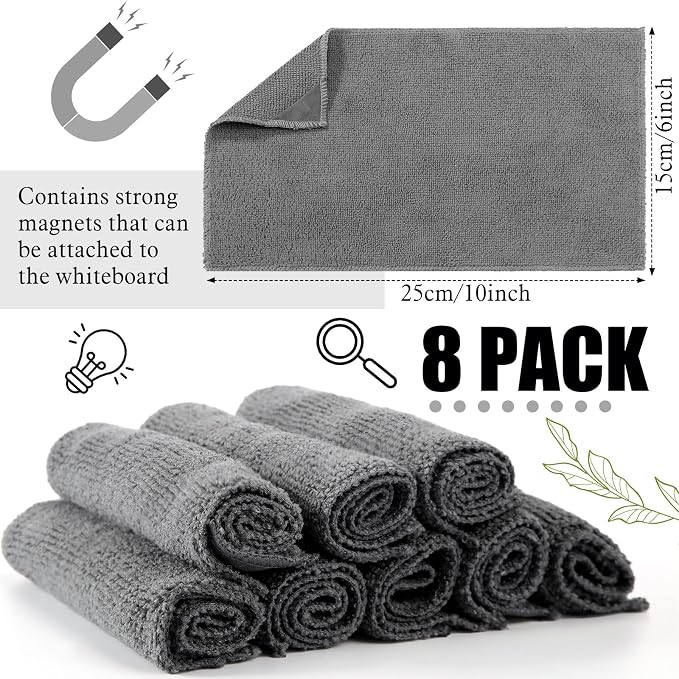Fanfanwin 8 Pcs Magnetic Microfiber Cleaning Cloth Dry Erasers - Image 2