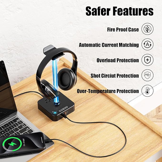 RGB Headphone Stand with USB Charger COZOO Desktop Gaming Headset Holder Hanger - Image 8