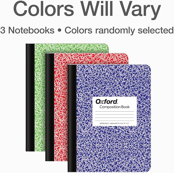 Oxford Composition Notebooks, 3 Pack, Cover Colors Vary, Wide Ruled Paper - Image 7