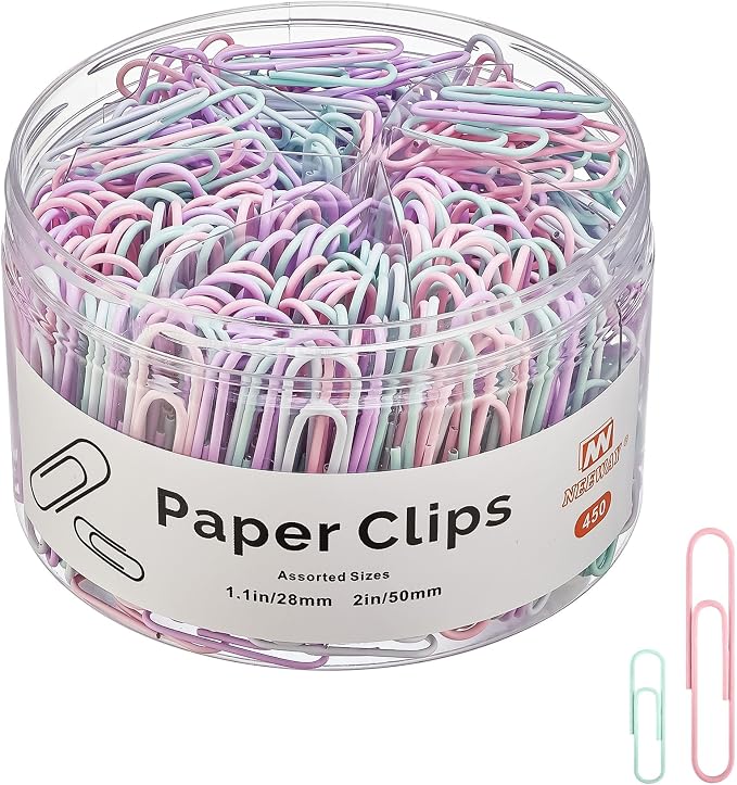 NEEWAY 450pcs Paper Clips Assorted Sizes, Small and Large Paper Clips, Coated by NEEWAY