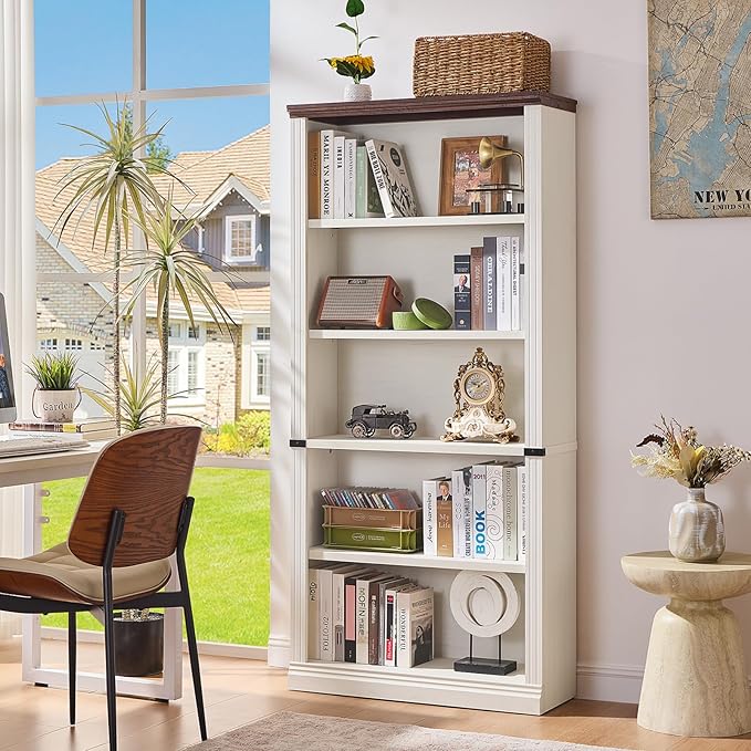 RWYHG 70" White Tall Bookshelf Set of 2, 5-Tier Thick Wooden Book Shelf - Image 3
