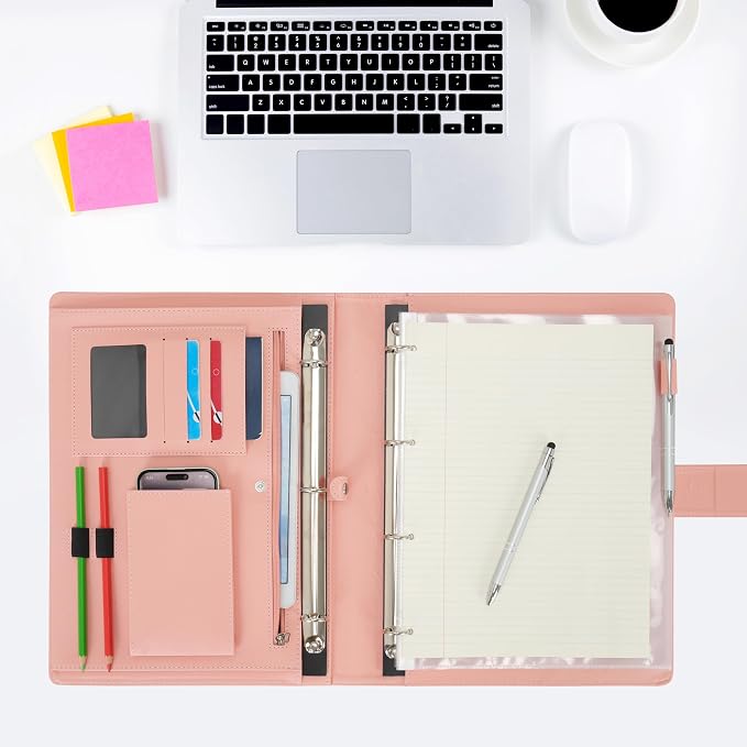 Wonderpool A4 PU Leather Ring Holder Writing Portfolio Multi Document Case - Image 4