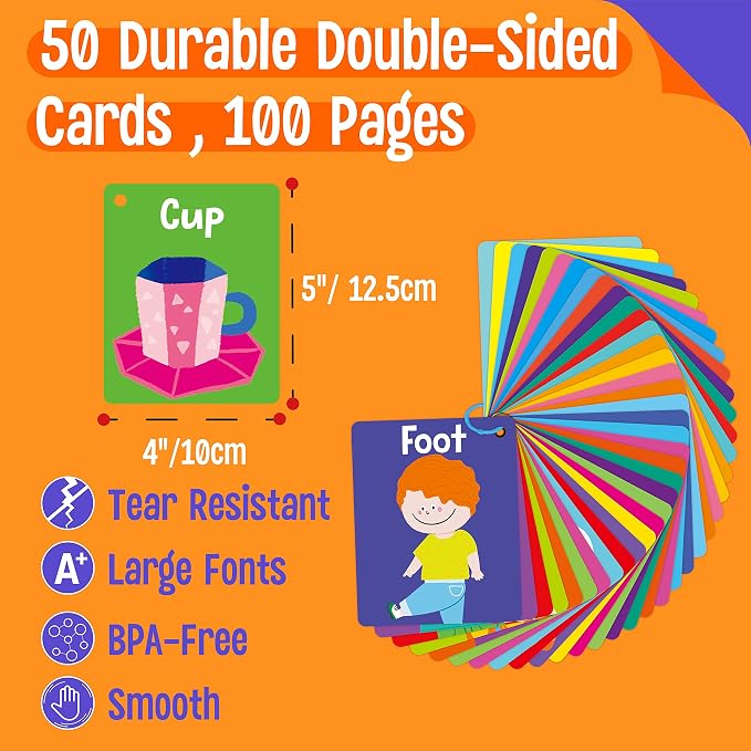 50 PCS Kid First Cognitive Flashcards, Double Sided Printed 7 in 1 Colorful - Image 2
