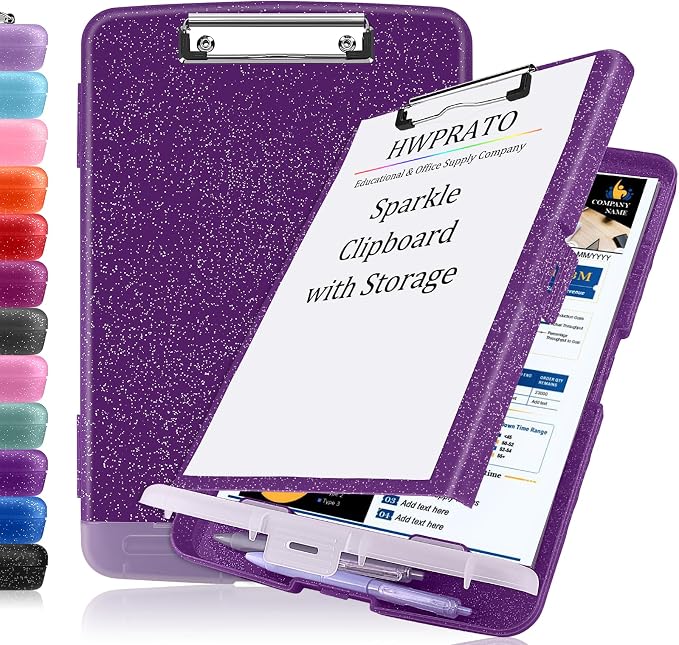 HWPRATO Glitter Clipboard with Storage, Clip Boards 8.5x11 with Pen Holder by Home