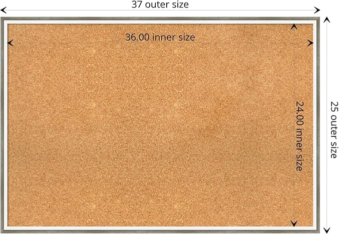 Amanti Art Natural Cork Board for Wall, 25x37 Vision Board with Silver Wood Frame, Large Corkboard Office Decor for Home Organization, Modern Contemporary Corkboard Pinboard to display items for home-DeskLoop Office