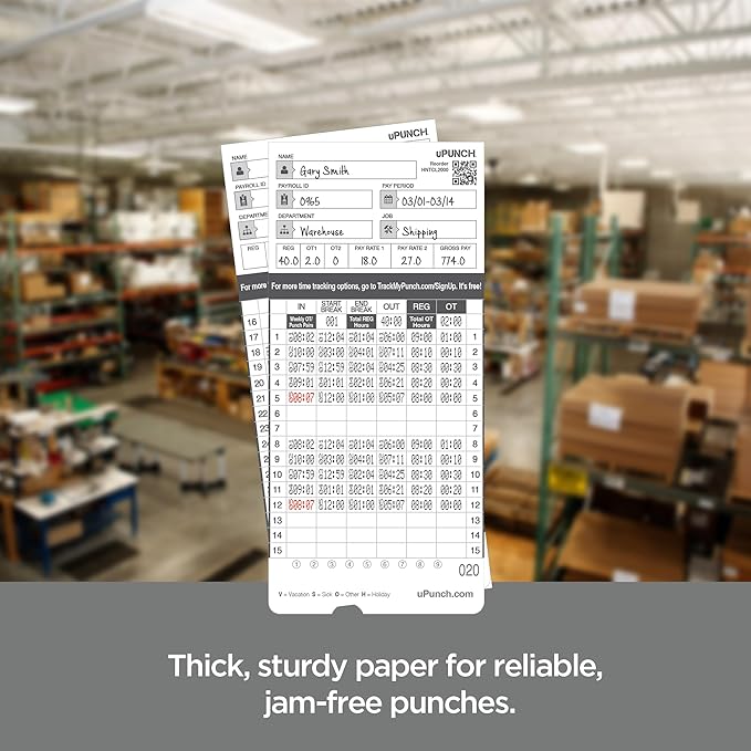 300 uPunch Time Cards for HN4000 AutoAlign Calculating Time Clocks-DeskLoop Office
