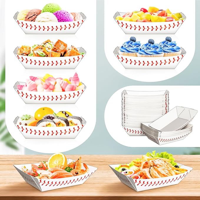 100Pack 2Lb Paper Food Boat Trays, Baseball Birthday Decorations Baseball Party - Image 6