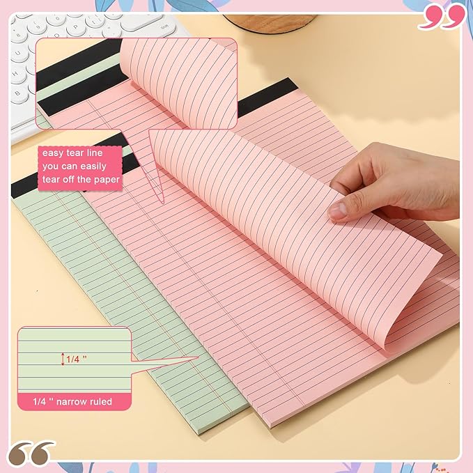 Fuutreo 8 Pcs 8.5'' x 11'' Colored Legal Pad Writing Pads Narrow Ruled 50 Sheets Per Notepad Perforated Writing Notepad Office Supplies for College Office Business (Macaron Color)-DeskLoop Office