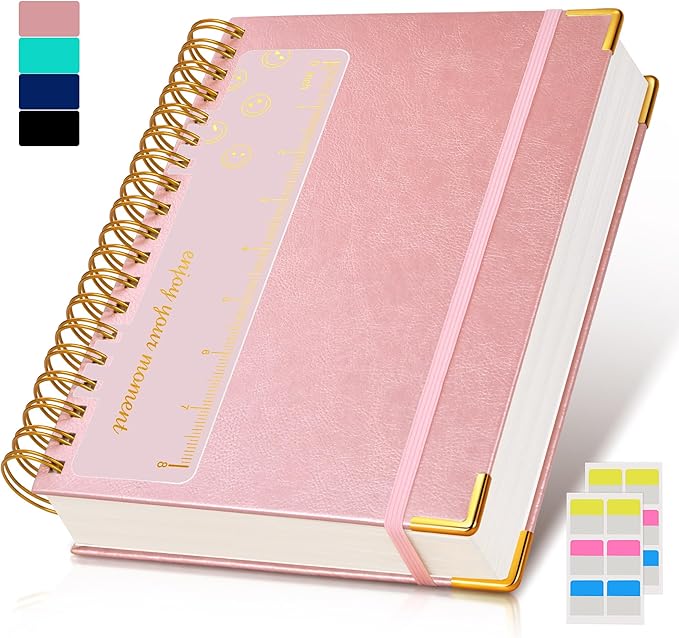 Spiral Notebook Journal 7.6” x 10”, 300 Pages Hardcover Leather Lined Journals for Women Men, B5 Large College Ruled Notebooks with 100 GSM Thick Paper, Spiral Journal for Writing Work School, Pink-DeskLoop Office