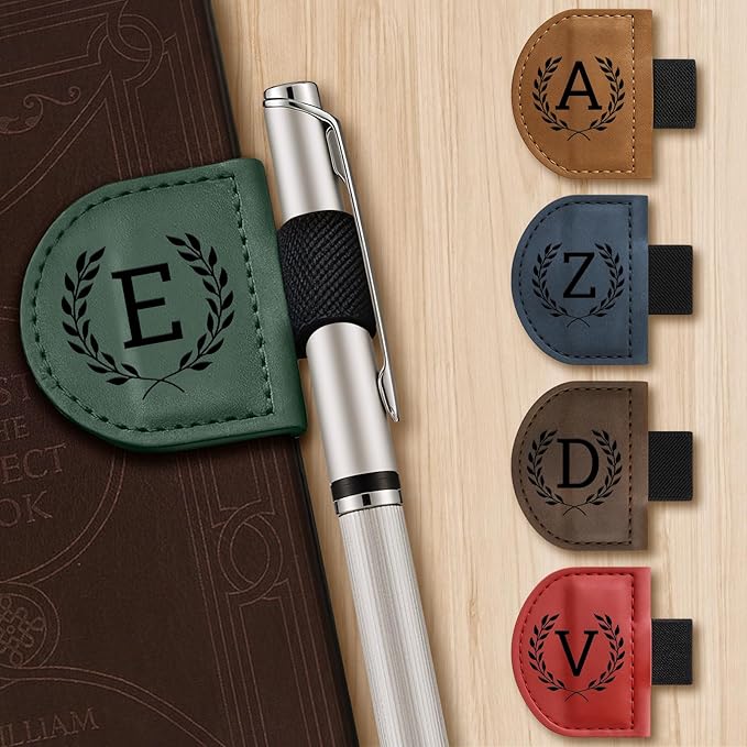 Personalized Bygone Mark Bookmark with Pen Holder,Engraving Leather Magnetic Bookmarks Vintage 26 Letters Name Initials Text Book Marker Clips Gifts for Reading Book Lovers Women (Blue, O)