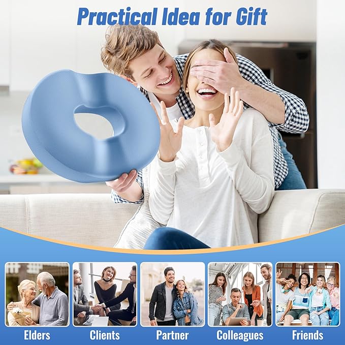 CloudBliss Donut Pillow Seat Cushion Chair Pad for Tailbone Pain Relief and Hemorrhoids, Memory Foam Seat Chair Cushion for Men and Women for Home & Office, (Light Blue-XL)-DeskLoop Office