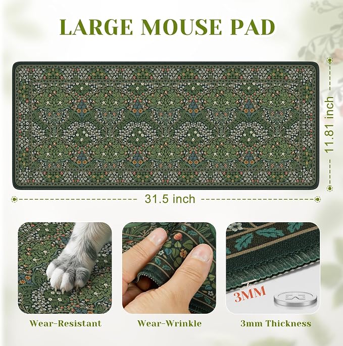iCasso Aesthetic Floral Desk Mat, L Mouse Pads, Anti-Slip Mousepad - Image 2