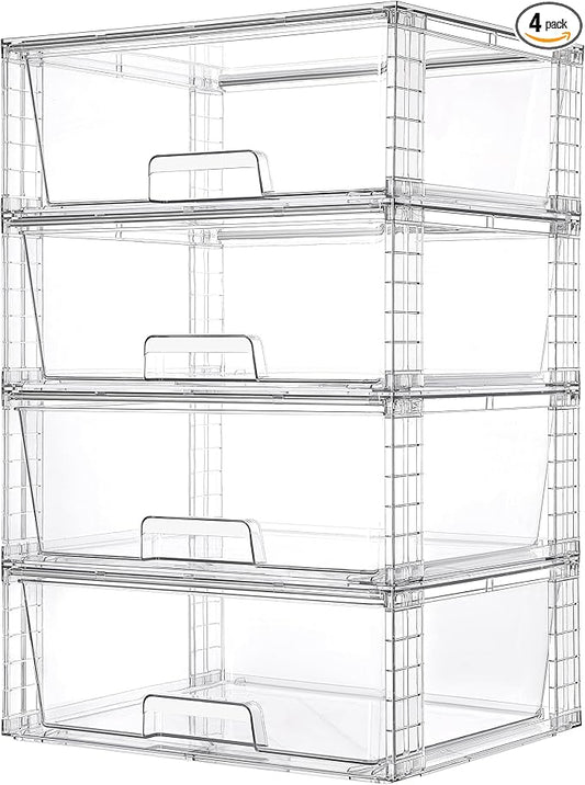 Vtopmart 4 Pack Large Stackable Storage Drawers, Easily Assemble Clear Acrylic by Vtopmart