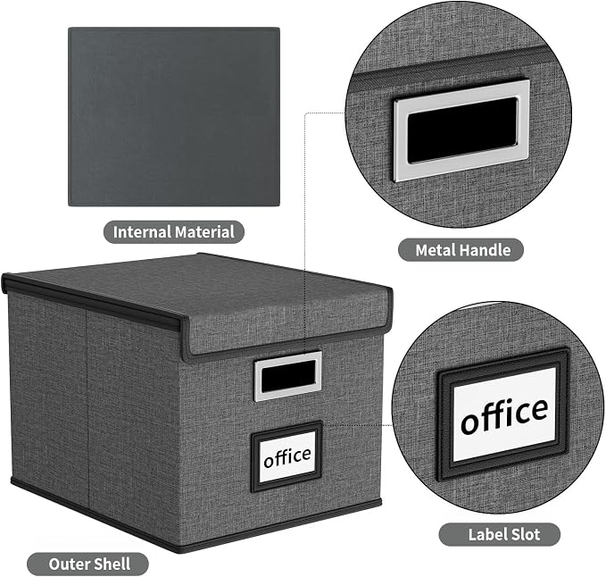 File Organizer Boxes with Lids, Linen Office Document Storage Boxes, Filing - Image 4