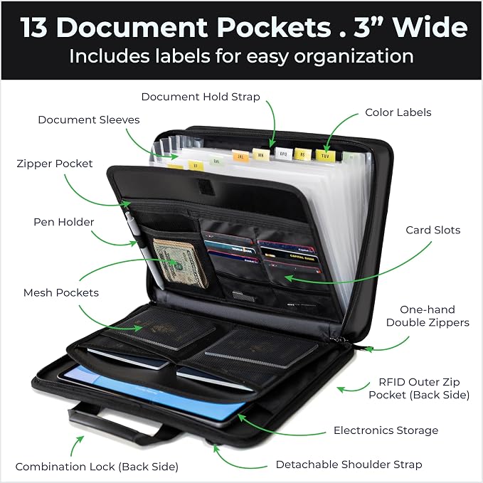 Accordion File Organizer Fireproof, Water-Resistant Document Bag-13 Pocket File - Image 5