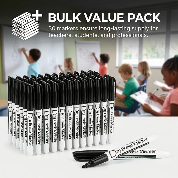 Volcanics Black Dry Erase Markers Bulk Pack of 60 Low Odor Fine Tip Whiteboard - Image 2