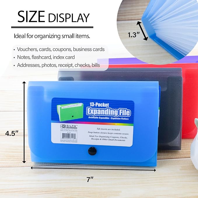 BAZIC 5-Pockets Coupon/Personal Check Size Expanding File | Assorted 13-pocket - Image 3