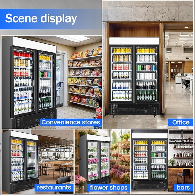 Commercial Merchandiser Display Refrigerator 40 Cu.ft. with 2 Glass Doors ETL Drink Cooler Beverage Fridge for Bars,Restaurants, Convenience Stores, Supermarkets and Offices-DeskLoop Office
