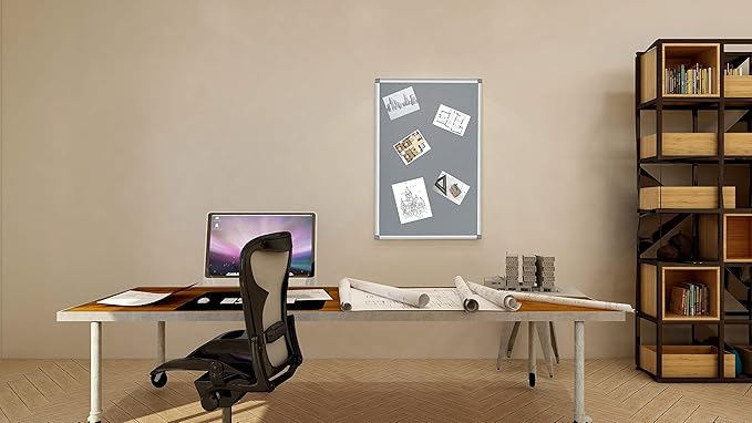 BIBOC Grey Fabric Bulletin Board, 36 x 24 inch, Wall Mounted Fabric Notice Board Cork Bulletin Board, Felt Board, Pin Board, Memo Board Sliver Aluminum Framed for Homes or Offices School-DeskLoop Office