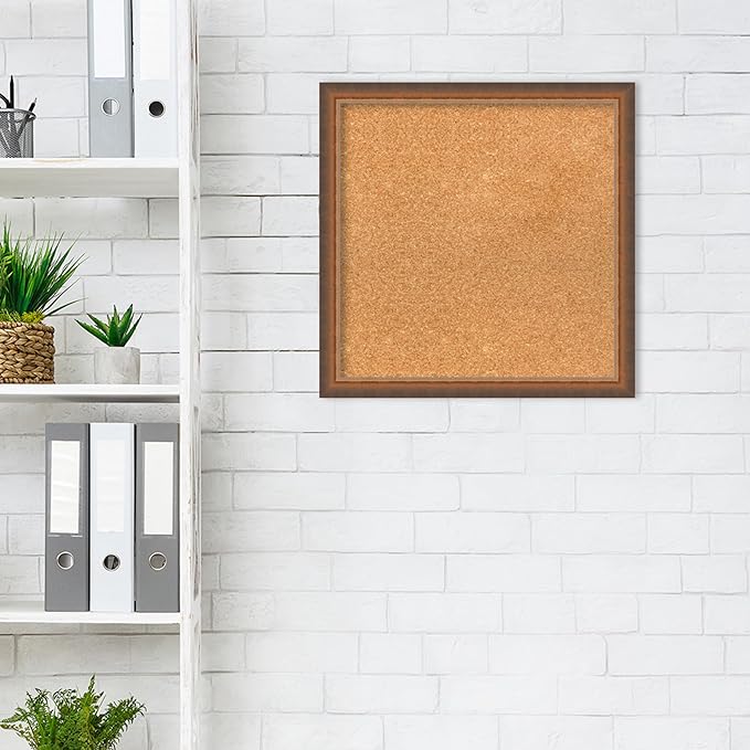 Amanti Art Natural Cork Board for Wall, 20x20 Vision Board with Bronze Frame, Small Corkboard Office Decor for Home Organization, Modern Corkboard Pinboard to Display Items for Home Organization in-DeskLoop Office