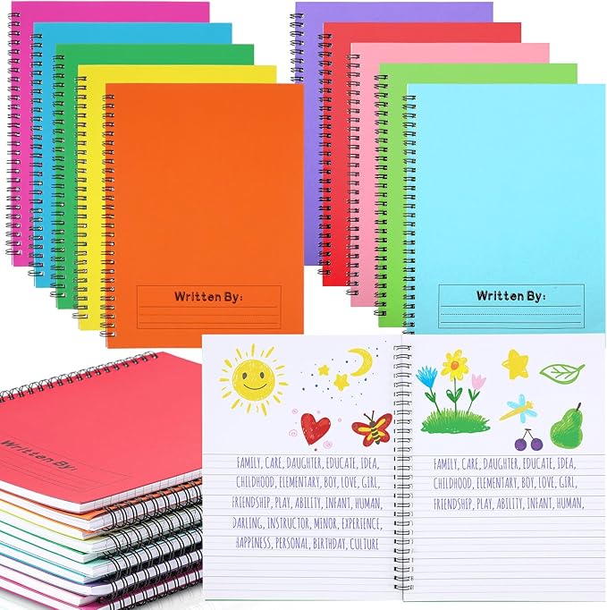 Henoyso 20 Pcs 100/50 Sheets Primary Composition Notebook K-2 Bulk Spiral Primary Journal Drawing Handwriting Practice for Kids Kindergarten 1st 2nd Back to School Supplies (Stylish Color,50 Sheets)-DeskLoop Office