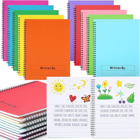 Henoyso 20 Pcs 100/50 Sheets Primary Composition Notebook K-2 Bulk Spiral Primary Journal Drawing Handwriting Practice for Kids Kindergarten 1st 2nd Back to School Supplies (Stylish Color,50 Sheets)-DeskLoop Office