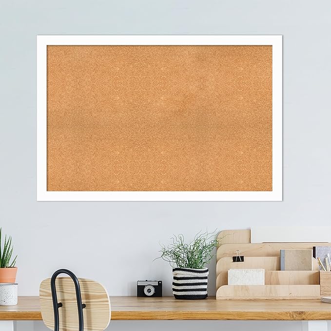Amanti Art Natural Cork Board for Wall, 33x49 Vision Board with White Frame, Oversize Corkboard Office Decor for Home Organization, Casual Corkboard Pinboard to Display Items for Home Organization in-DeskLoop Office
