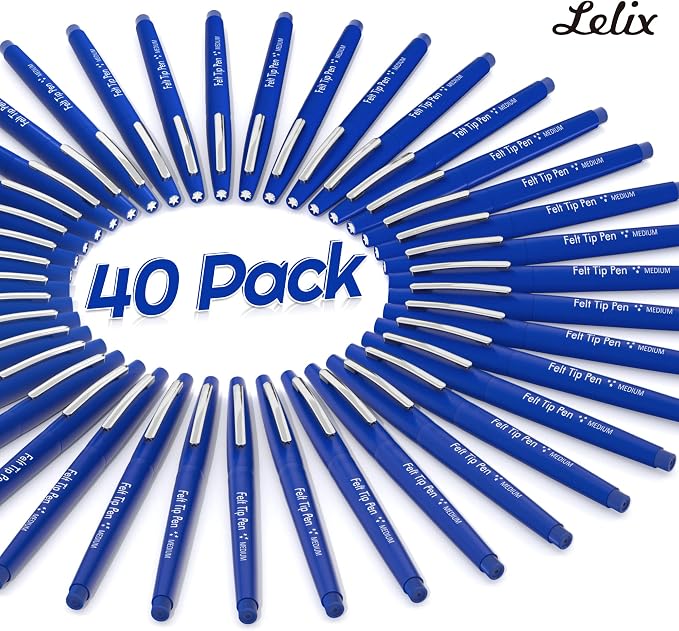 Lelix Felt Tip Pens, 40 Blue Pack, 0.7mm Medium Point, Felt Tip Markers Pens - Image 2