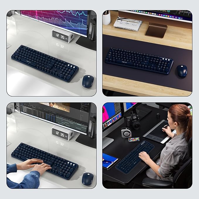 FOPETT Wireless Keyboard and Mouse Combo, 104 Keys Full-Sized 2.4 GHz Round Keycap Colorful Keyboards, USB Receiver Plug and Play, for Windows, Mac, PC, Laptop, Desktop (DarkBlue)-DeskLoop Office