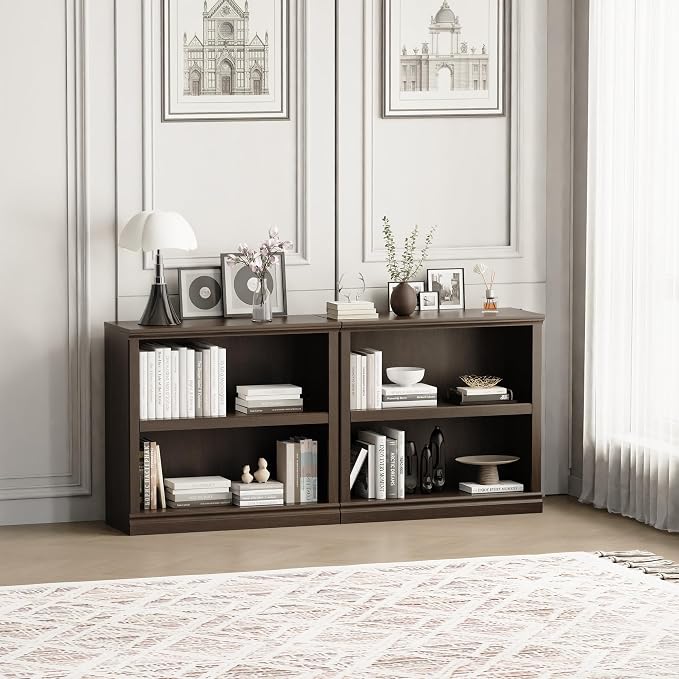 blini 2-Shelf Bookcase Wooden Bookshelves 33in Wide Floor Standing Display - Image 8