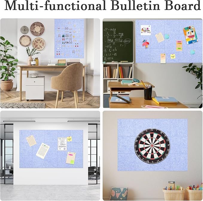 Large Cork Board Alternative, 15 Pack Felt Board with Safe Removable Adhesive Tabs Felt Wall Tiles, Large Cork Boards for Walls, Cork Board for Home Office, Pin Boards for Walls, Light Blue-DeskLoop Office