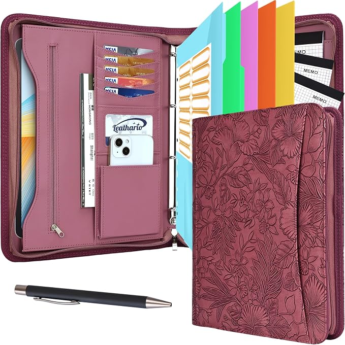 Leathario Portfolio Binder, Includes 5 Folder Index Dividers and 3 Notepads by Leathario