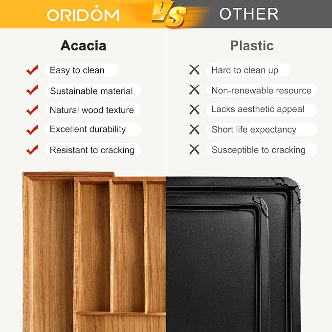 oridom Large Premium Acacia Silverware Organizer - Image 6