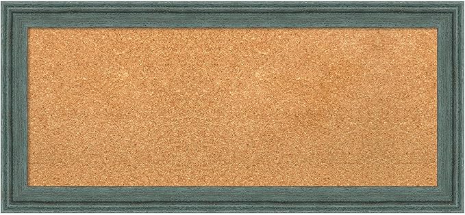 Amanti Art Natural Cork Board for Wall, 15x33 Vision Board with Blue Wood Frame, Medium Corkboard Office Decor for Home Organization, Rustic Farmhouse Corkboard Pinboard to display items for home-DeskLoop Office