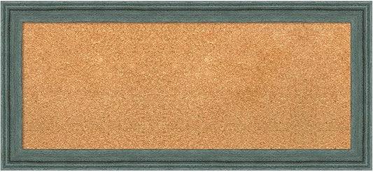 Amanti Art Natural Cork Board for Wall, 15x33 Vision Board with Blue Wood Frame, Medium Corkboard Office Decor for Home Organization, Rustic Farmhouse Corkboard Pinboard to display items for home-DeskLoop Office