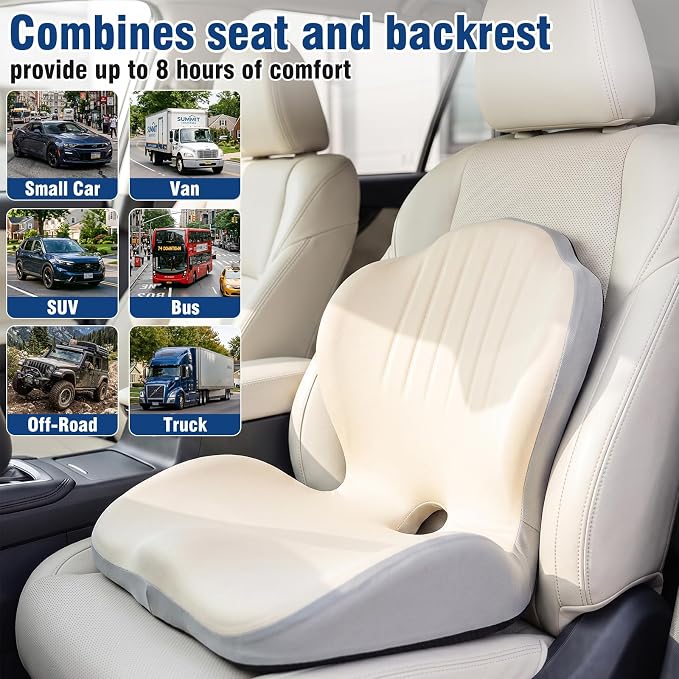 Car Seat Cushion with Lumbar Support Pillow, Memory Foam Office Chair Cushion - Image 2