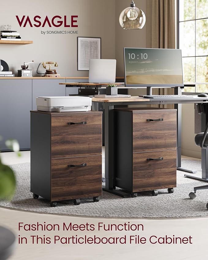 VASAGLE 2-Drawer File Cabinet, Small Rolling Filing Cabinet for Home Office, Printer Stand, for A4, Letter-Size Documents, 15.7 x 16.5 x 27.6 Inches, Natural Walnut and Ink Black UOFC040K01-DeskLoop Office