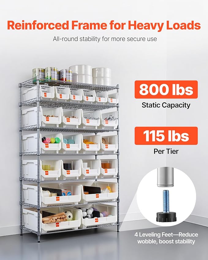 VEVOR 7-Tier Rolling Bin Storage Rack, 22 Organizer Bins, Bin Rack Storage - Image 5