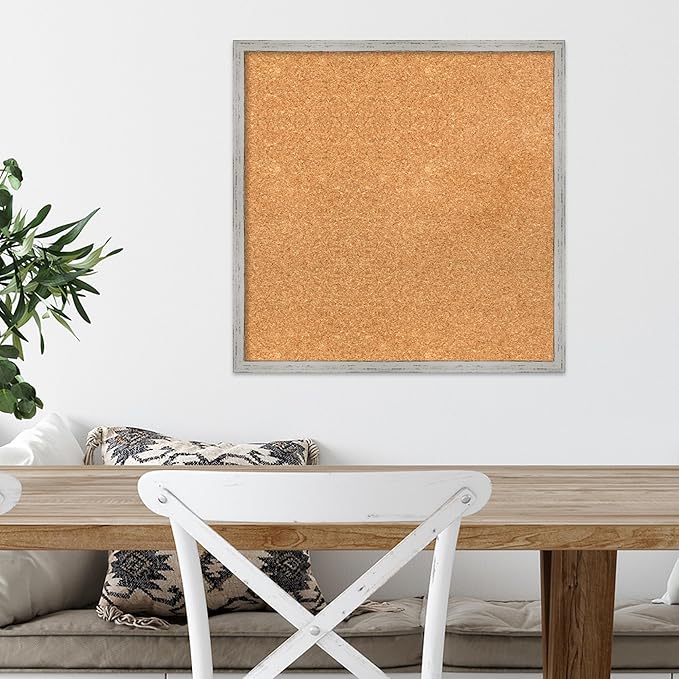 Amanti Art Natural Cork Board for Wall, 21x21 Vision Board with White Frame, Medium Corkboard Office Decor for Home Organization, Cottage Corkboard Pinboard to Display Items for Home Organization in-DeskLoop Office