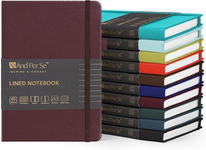 &And Per Se 10-Pack Lined Notebooks, A5 Hardcover, 160 Pages 100gsm Thick Paper by AndPerSe