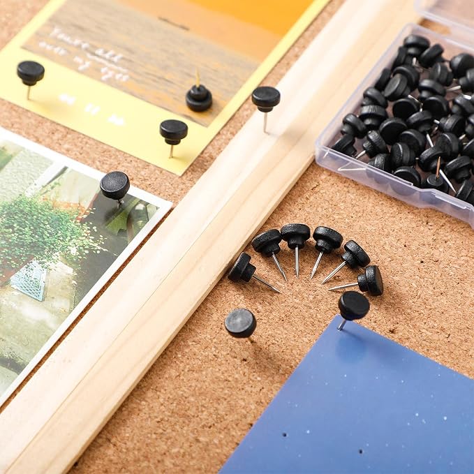 Gueevin 100 Pcs Wooden Push Pins Decorative Wood Thumb Tacks Map Tacks Push Pins - Image 3