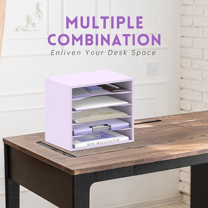 SUPEASY Wood Desk Organizer, 5 Tier Paper File Organizer - Image 4
