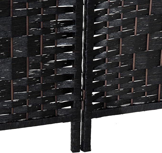 HOMCOM Room Divider 4 Panels Folding Privacy Screen 6FT Tall Portable Wicker Weave Partition Wall Divider for Bedroom Home Office, Black-DeskLoop Office
